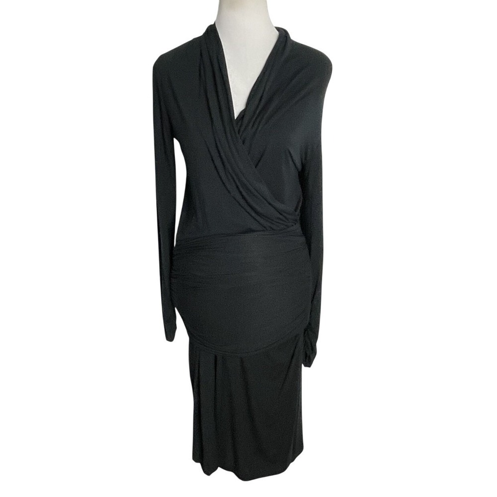 Hugo Boss Black Jersey Ruched Waist Long Sleeve Wrap Dress Work to Cocktail L